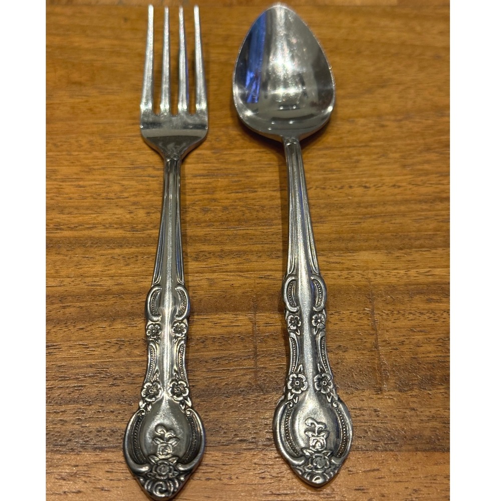 Marseilles Flatware Set Stainless Japan Floral Rose Fork Spoon 2pc Replacement